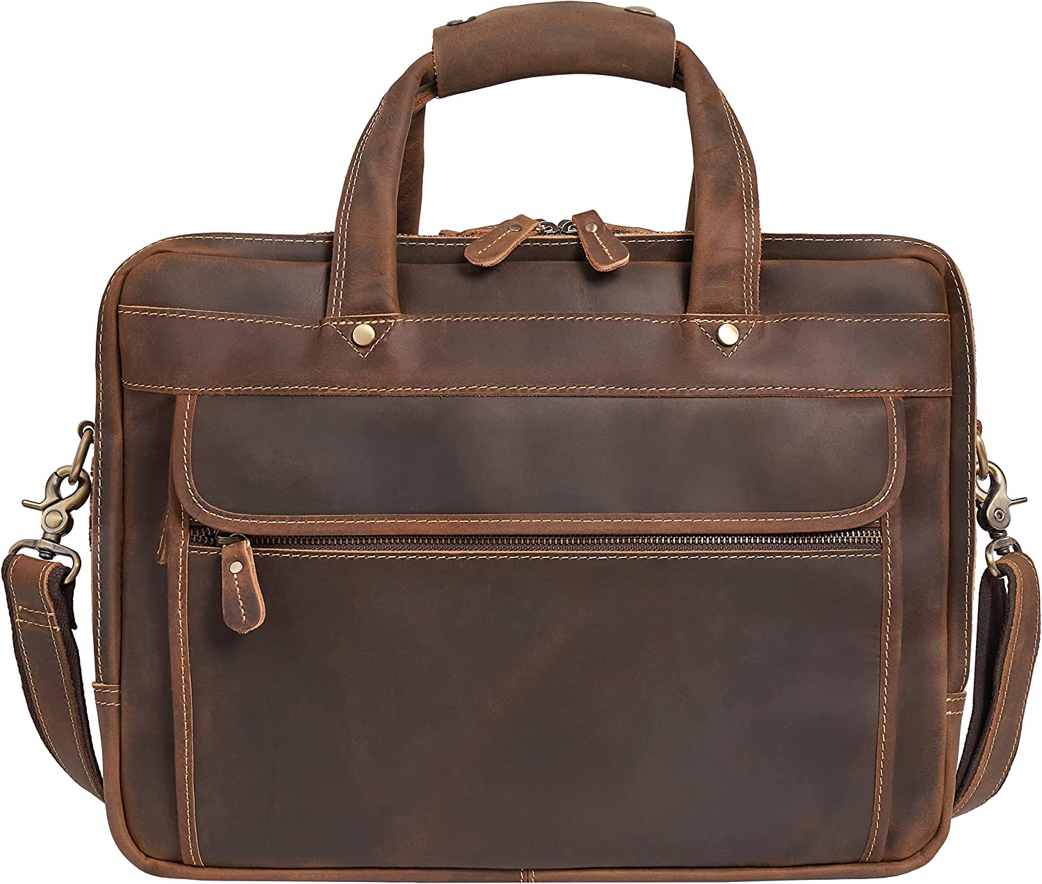 Luxorro Full Grain Leather Briefcase for Men, Top Choice Gifts for Men, Handcrafted Leather Laptop Bag with Multiple Compartments and Brass Hardware, Fits 15.6 Inch Laptop - Image 3